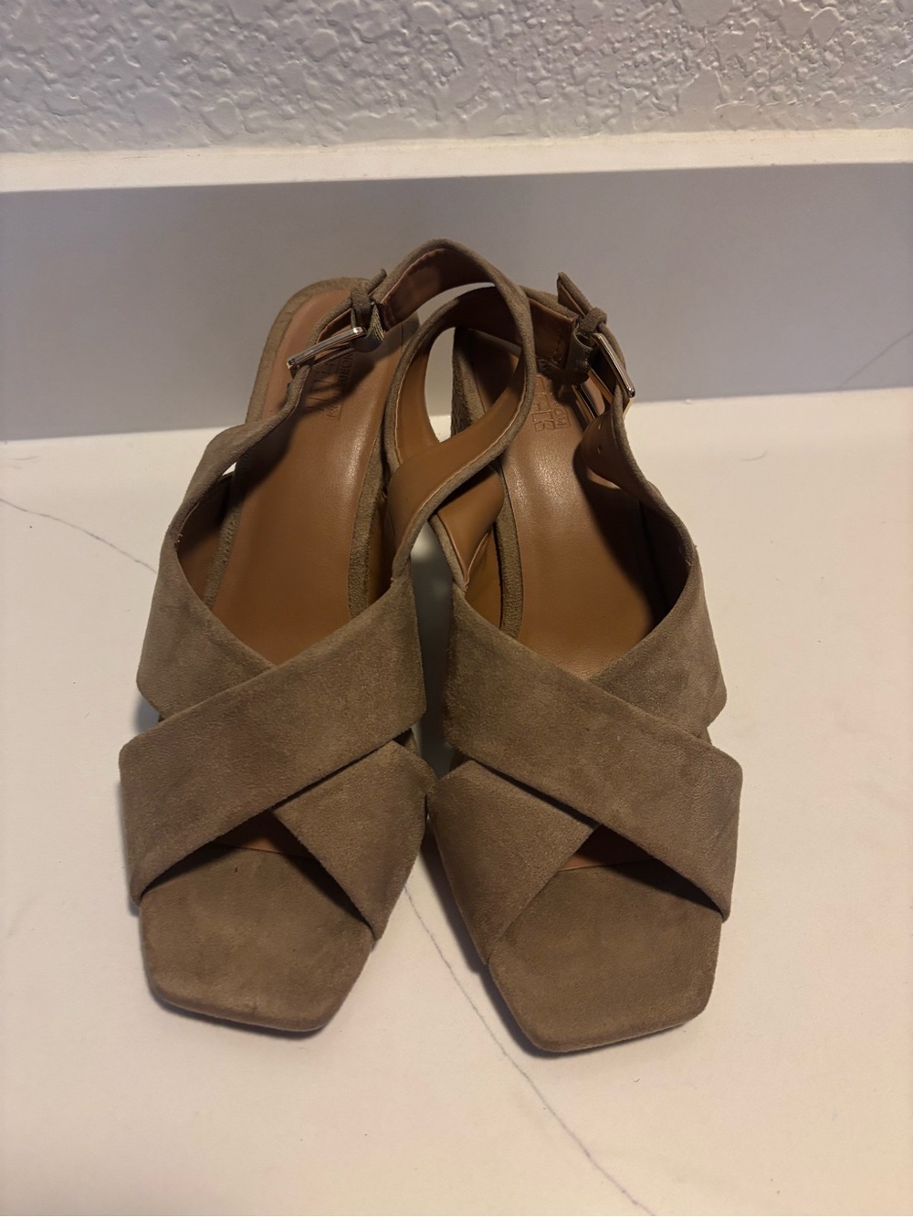 Nordstrom Rack Holland Taupe Suede Cross-Band Slingback Heeled Sandal